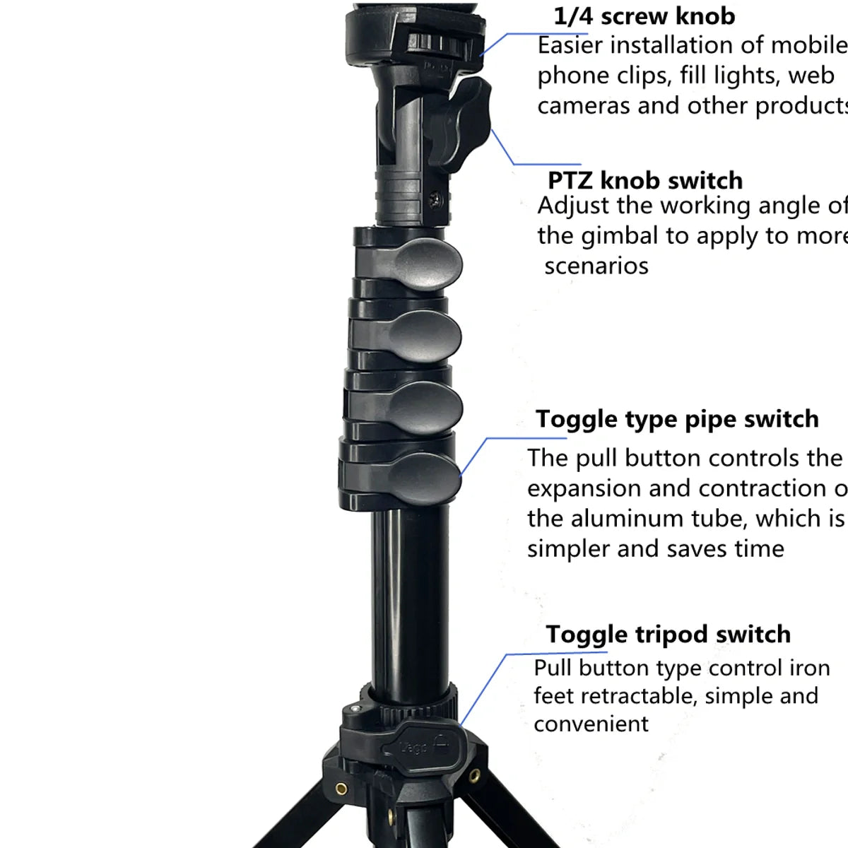 Adjustable Portable Camera Monopod with Foldable Support Legs – Lightweight Video & Photography Stand for DSLR, Action Camera & Smartphone