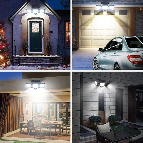 Solar Powered LED Motion Sensor Wall Light with Triple Adjustable Panels | Outdoor Waterproof Security Light