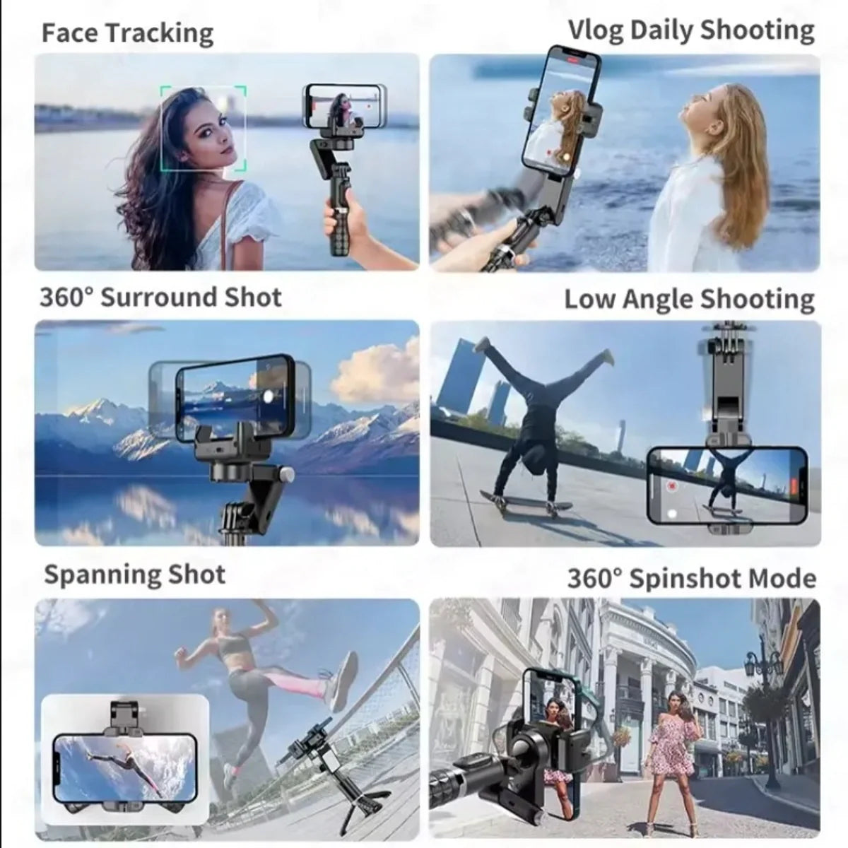 360° Rotating Smartphone Gimbal Selfie Stick with Built-in LED Light & Tripod – Foldable Portable Video Stabilizer for Vlogging, Reels & Live Streaming