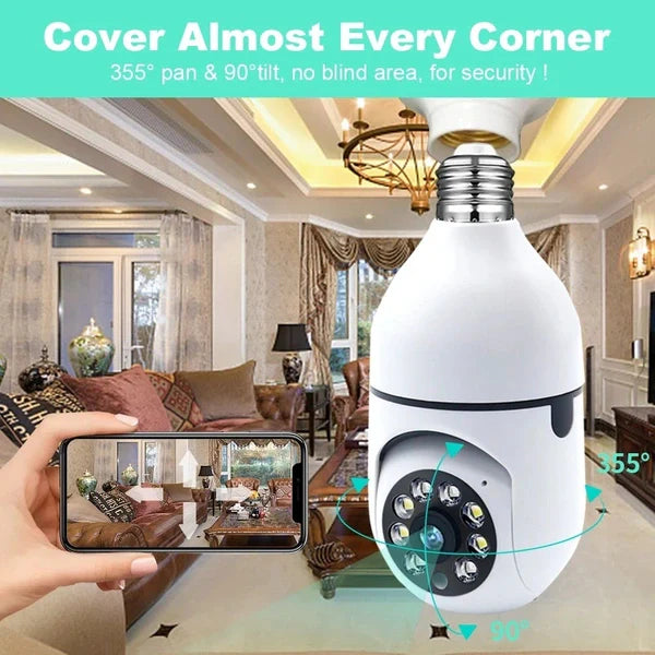 3MP Smart Bulb PTZ Security Camera – 4X Zoom, AI Motion Detection, Night Vision, Two-Way Audio (No SD Card)
