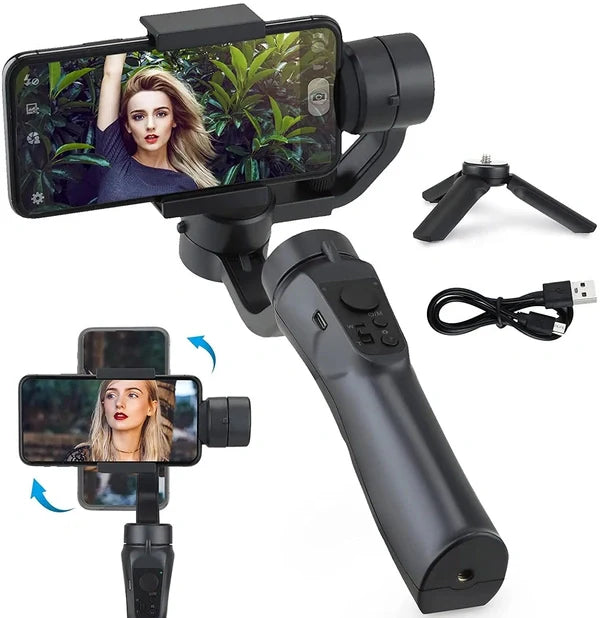 3-Axis Handheld Smartphone Gimbal Stabilizer with Tripod | Auto Face Tracking, 360° Rotation, Vlogging & Live Streaming Gimbal