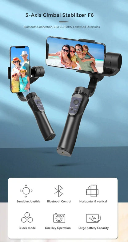 3-Axis Handheld Smartphone Gimbal Stabilizer with Tripod | Auto Face Tracking, 360° Rotation, Vlogging & Live Streaming Gimbal