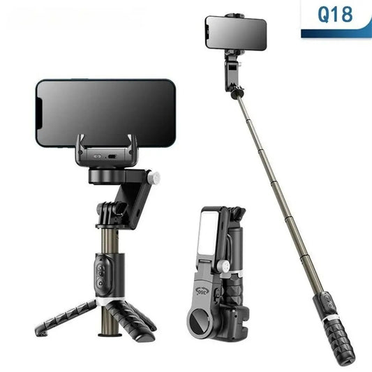 Q18 Extendable Selfie Stick Tripod with Adjustable Phone Holder – Foldable 3-in-1 Smartphone Stand for Vlogging, Live Streaming & Travel Photography