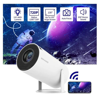 Smart Mini WiFi Projector with Auto Focus | 720P Native HD, 120 ANSI Lumens, 130″ Screen, Built-in Stereo Speaker for Home Cinema