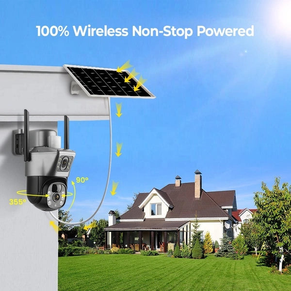 Full HD 4MP Wireless Solar PTZ Camera | Intelligent Solar & 4G LTE Network | Dual Cameras Outdoor Security V380
