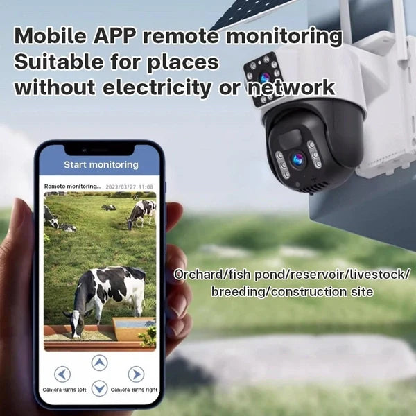8MP Dual-Lens Solar Powered 4G PTZ Security Camera | Human Detection, Remote Monitoring, Built-in Battery, 360° Outdoor Surveillance (V360 Pro App)