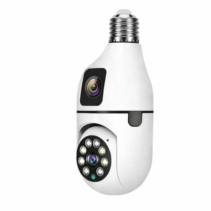 360° Dual-Lens Smart Light Bulb Security Camera – 2MP Ultra HD, WiFi Surveillance, Motion Detection, Two-Way Audio, Night Vision