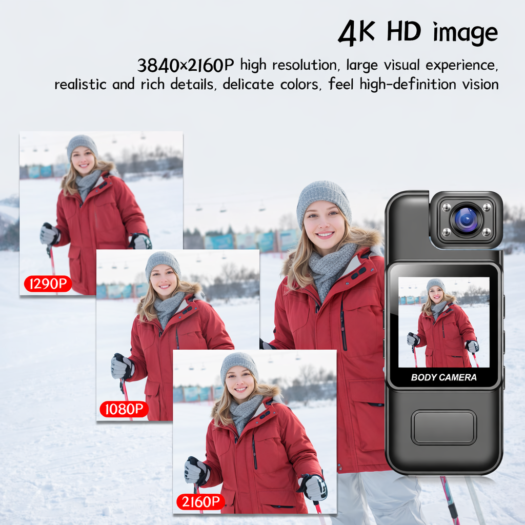 4K Ultra HD WiFi Body Camera with LCD Screen | Night Vision, One-Click Recording, Compact Wearable Action Cam
