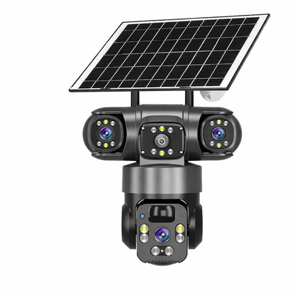Smart Solar PTZ Security Camera – Triple Lens, 3-Screen Outdoor Surveillance with AI Motion Detection