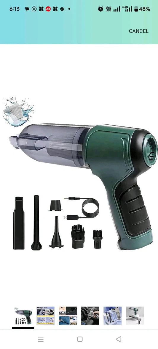 Cordless Handheld Vacuum Cleaner & Air Duster – Rechargeable Portable Cleaner with Multiple Nozzle Attachments