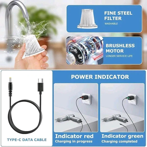 Cordless Handheld Vacuum Cleaner & Air Duster – Rechargeable Portable Cleaner with Multiple Nozzle Attachments