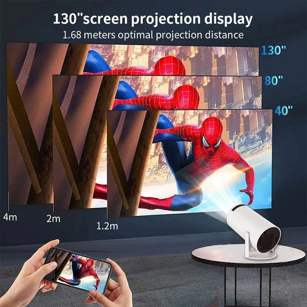 Smart Mini WiFi Projector with Auto Focus | 720P Native HD, 120 ANSI Lumens, 130″ Screen, Built-in Stereo Speaker for Home Cinema