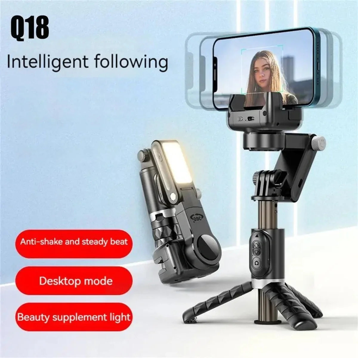 Q18 Extendable Selfie Stick Tripod with Adjustable Phone Holder – Foldable 3-in-1 Smartphone Stand for Vlogging, Live Streaming & Travel Photography