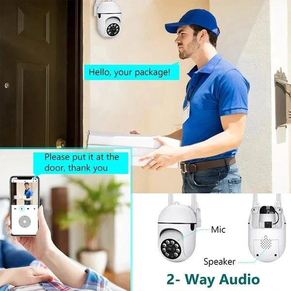 Smart Outdoor WiFi PTZ Security Camera – 360° Pan & Tilt, Dual Antenna, Night Vision, Two-Way Audio, Mobile App Control