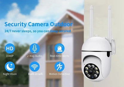 Smart Outdoor WiFi PTZ Security Camera – 360° Pan & Tilt, Dual Antenna, Night Vision, Two-Way Audio, Mobile App Control