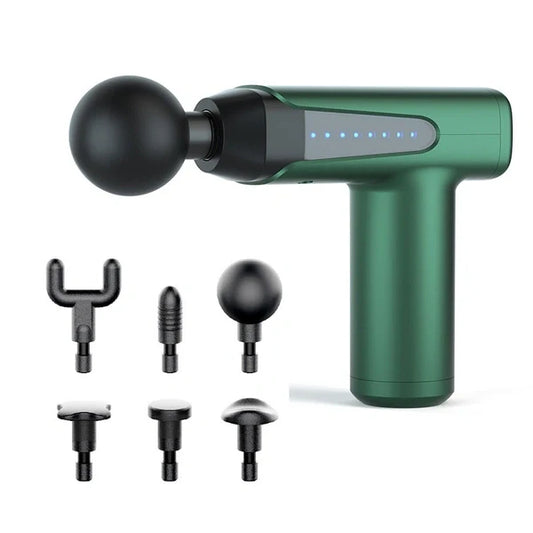 Rechargeable Percussion Massage Gun with 6 Interchangeable Heads | Deep Tissue Muscle Massager for Pain Relief, Recovery & Relaxation