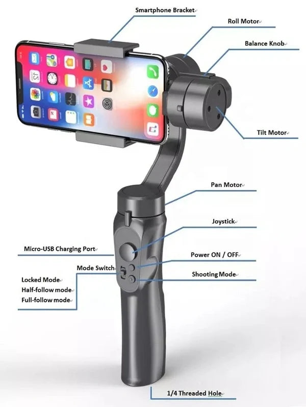 3-Axis Handheld Smartphone Gimbal Stabilizer with Tripod | 360° Rotation, Portrait & Landscape Mode, Vlogging & Live Streaming Gimbal