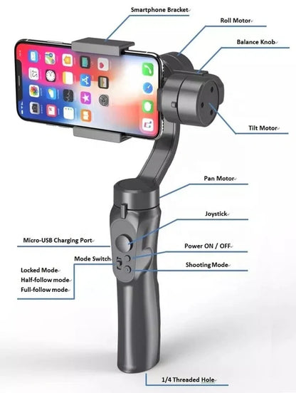 3-Axis Handheld Smartphone Gimbal Stabilizer with Tripod | 360° Rotation, Portrait & Landscape Mode, Vlogging & Live Streaming Gimbal