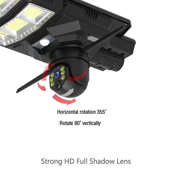 450W Solar LED Street Light with Built-in Security Camera – AI Motion Detection, App Control, Outdoor All-in-One Lighting & Surveillance