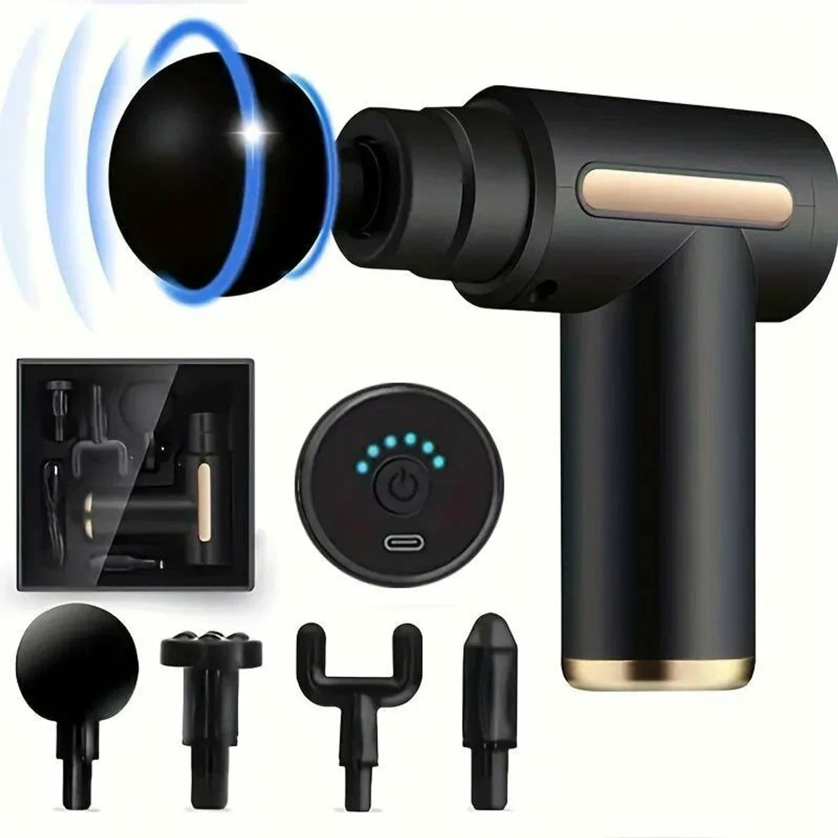 Portable Percussive Massage Gun with Multiple Attachments – Rechargeable Deep Tissue Muscle Massager for Pain Relief & Recovery