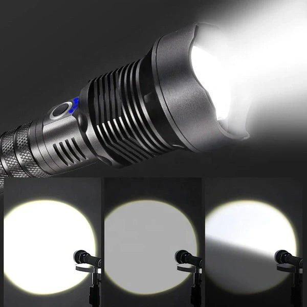 High-Power LED Flashlight Torch – XHP70 Super Bright Rechargeable Flashlight with Multiple Lighting Modes