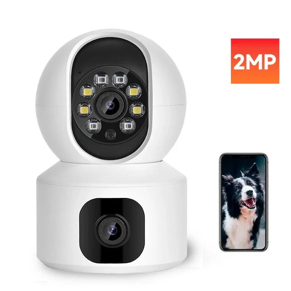 Dual-Lens Smart PTZ Security Camera – 360° Pan & Tilt Indoor WiFi Camera with Night Vision, Motion Tracking & Two-Way Audio