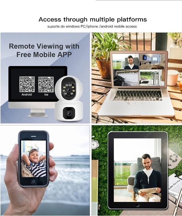 Dual-Lens Smart PTZ Security Camera – 360° Pan & Tilt Indoor WiFi Camera with Night Vision, Motion Tracking & Two-Way Audio