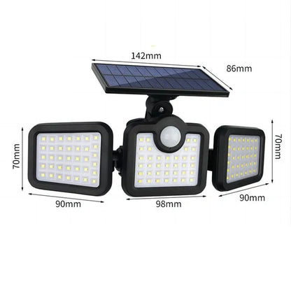 Solar Powered LED Motion Sensor Wall Light with Triple Adjustable Panels | Outdoor Waterproof Security Light