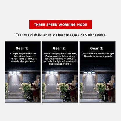 Solar Powered LED Motion Sensor Wall Light with Triple Adjustable Panels | Outdoor Waterproof Security Light