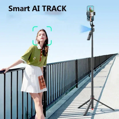 TT07 AI Tracking Gimbal Selfie Stick with Tripod | Auto Face Tracking, Detachable Phone Clip, Extendable Stabilized Selfie Stick for Vlogging & Live Streaming