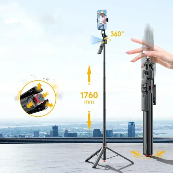 TT07 AI Tracking Gimbal Selfie Stick with Tripod | Auto Face Tracking, Detachable Phone Clip, Extendable Stabilized Selfie Stick for Vlogging & Live Streaming
