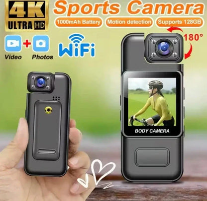 4K Ultra HD WiFi Body Camera with LCD Screen | Night Vision, One-Click Recording, Compact Wearable Action Cam