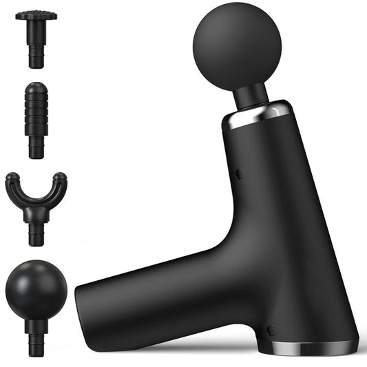 Compact Deep Tissue Massage Gun with Multiple Interchangeable Heads – Rechargeable Percussion Muscle Massager for Pain Relief & Muscle Recovery