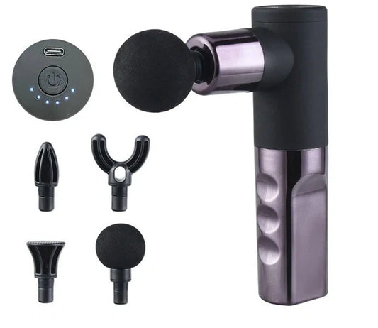 Handheld Percussion Massage Gun – Deep Tissue Muscle Massager with Multiple Heads & Rechargeable Battery