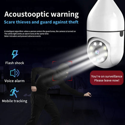 3MP Smart Bulb PTZ Security Camera – 4X Zoom, AI Motion Detection, Night Vision, Two-Way Audio (No SD Card)